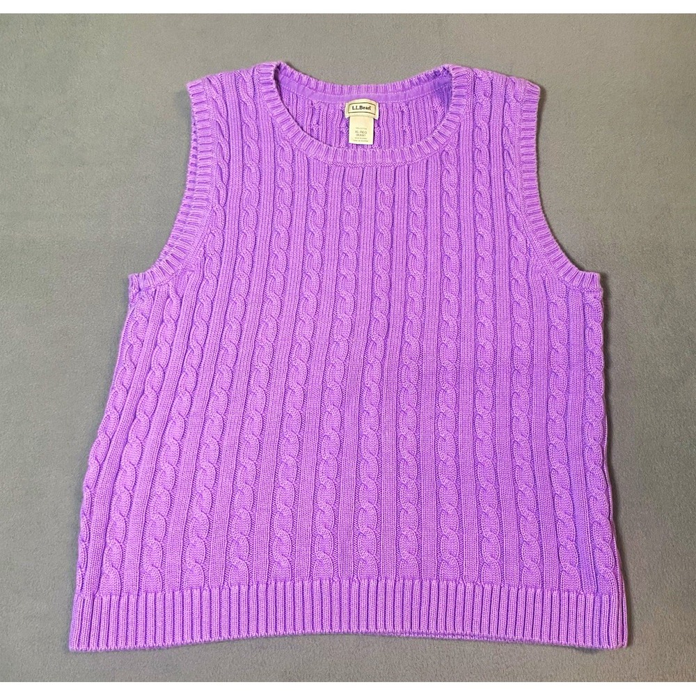L.L.Bean Women's Purple Cable Knit Sweater Vest L/XL Regular Acedemia Preppy
